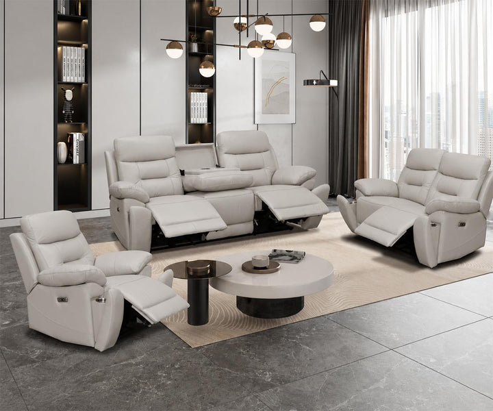 Cox 3-Piece Light Grey Power Recliner Set In Top Grain Leather