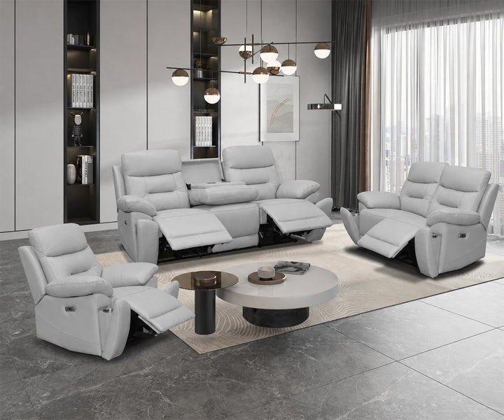 Cox 3-Piece Silver Power Recliner Set In Top Grain Leather