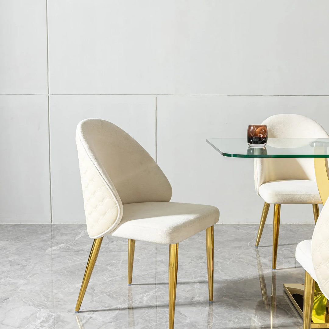 Trinity Metallic Dining Table Set For 6 With Fabric/ Leather Upholstered Chairs - Beige/ Gold