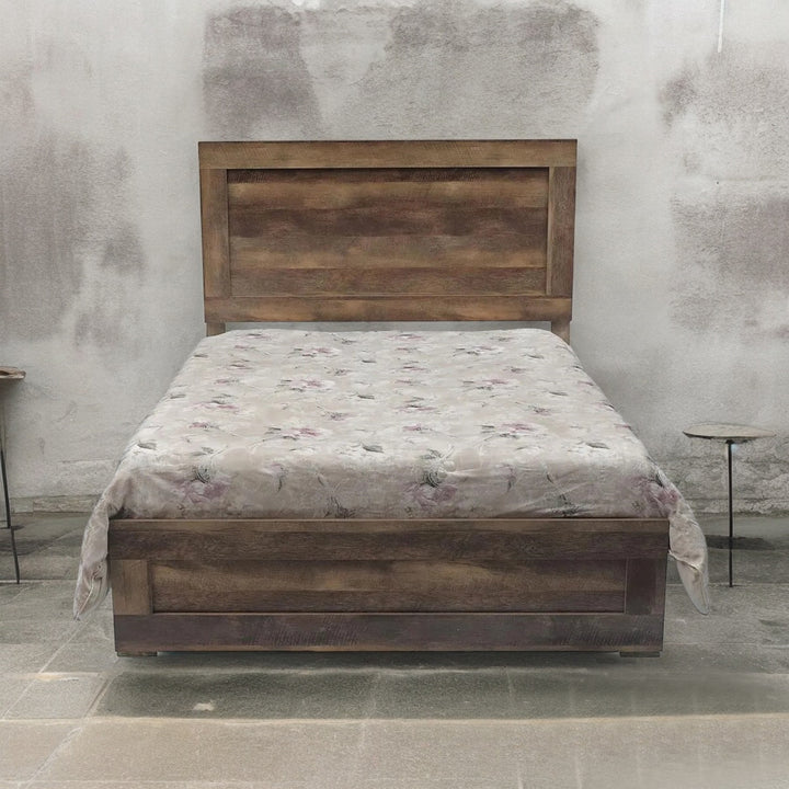 Fiona Charming Platform Bed Frame With Rustic Dark Brown Plank Look