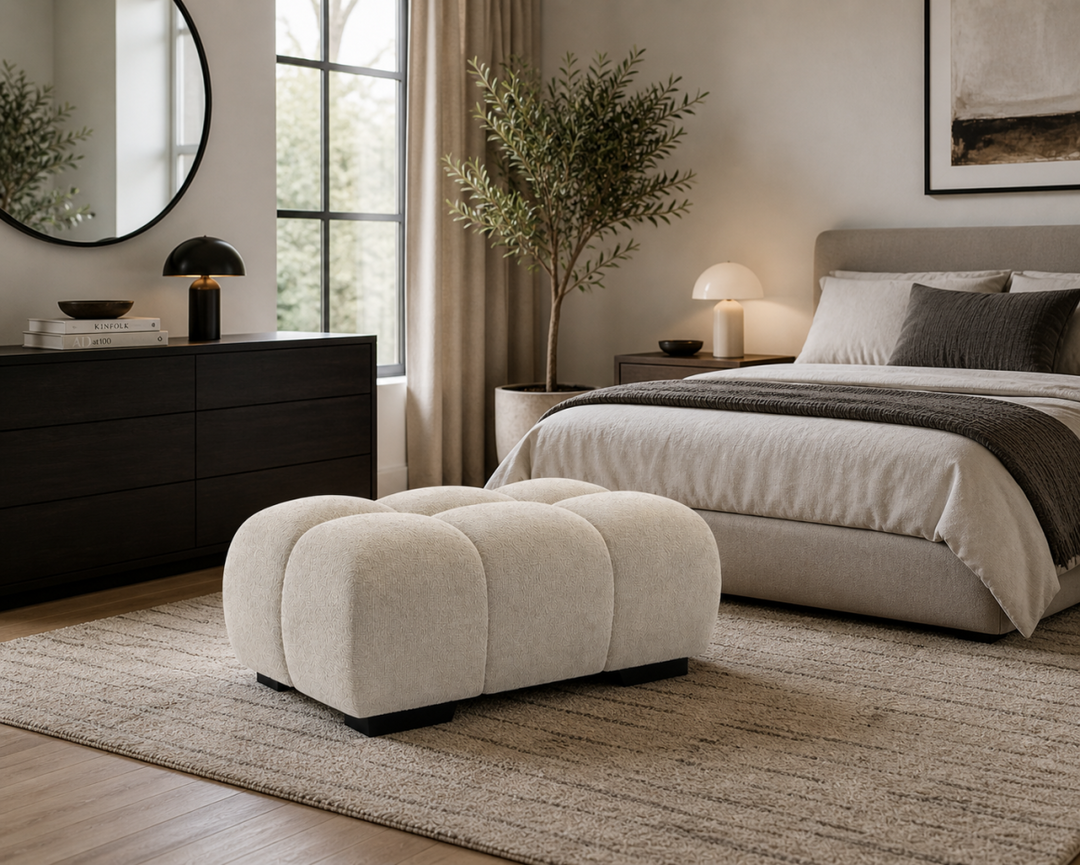 Wise Fabric Upholstered Beige Bubble Accent Ottoman