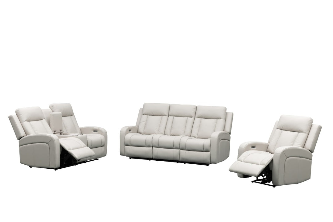 Sudex 3-Piece Beige Power Recliner Set in Top Grain Leather