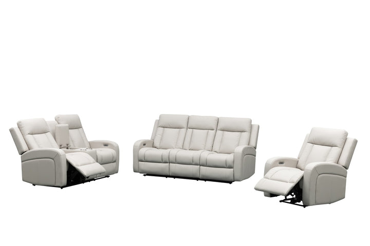 Sudex 3-Piece Beige Power Recliner Set in Top Grain Leather