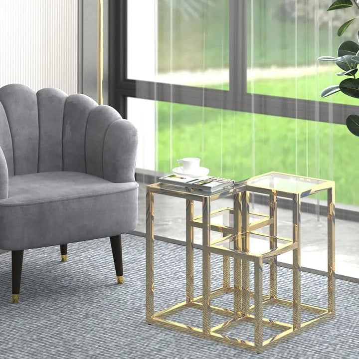 Splendor Metal & Glass Accent Table With Appealing Gold Finish