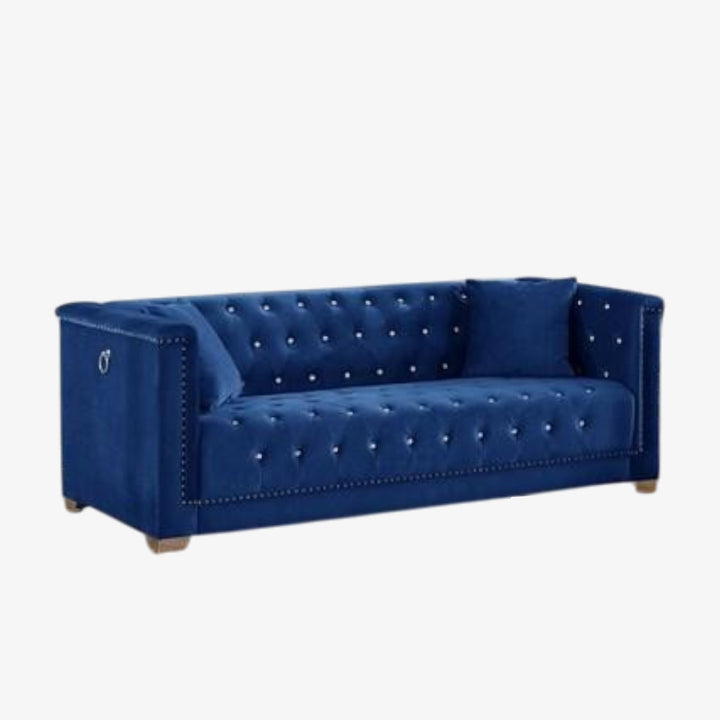 Nova Comfortable Loveseat With Velvet Upholstery - Appealing Blue