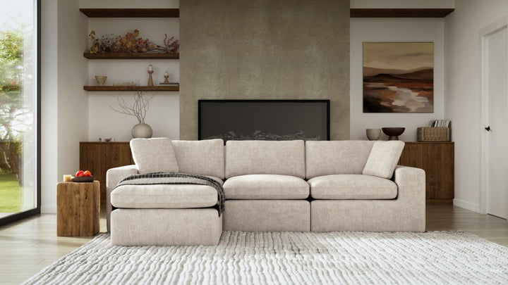 Laviar Fabric Upholstered Beige Sectional Sofa With Chaise