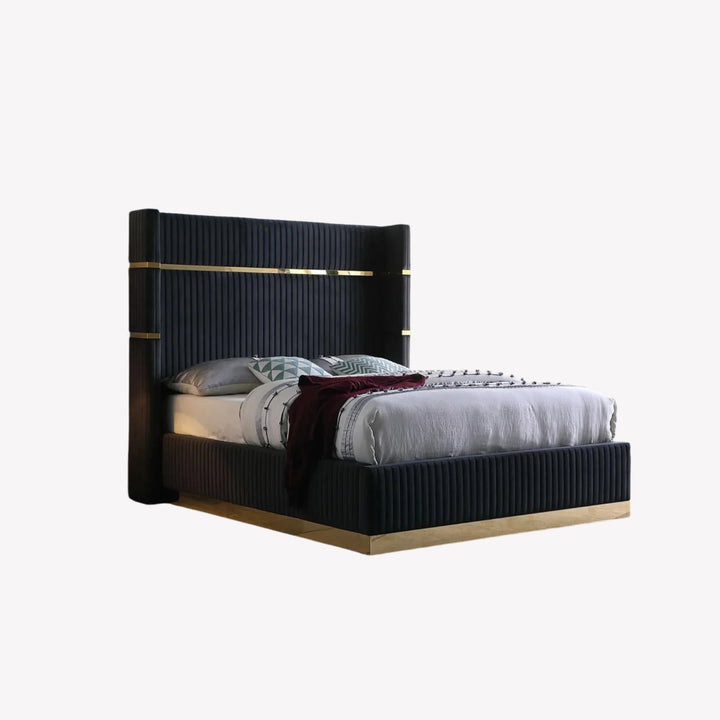 Horizon Platform Bed Frame In Velvet Upholstery - Black