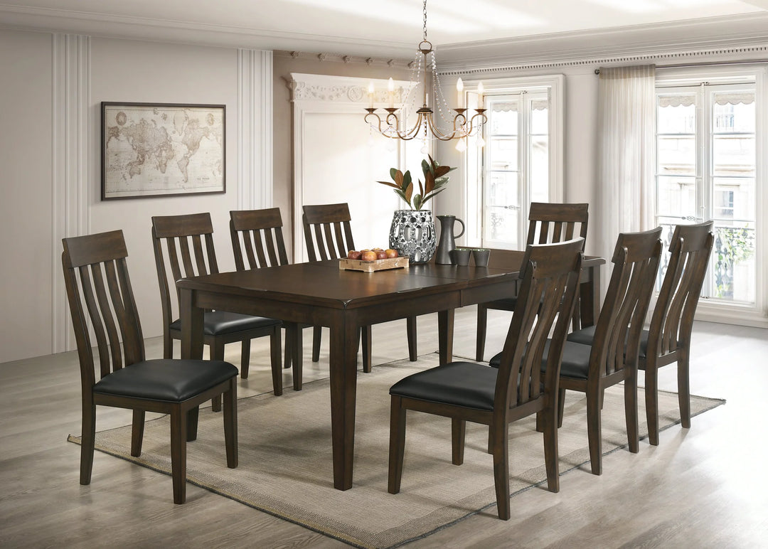 Pike Wooden Dining Table Set For 6 With Fabric Upholstered Chairs - Brown