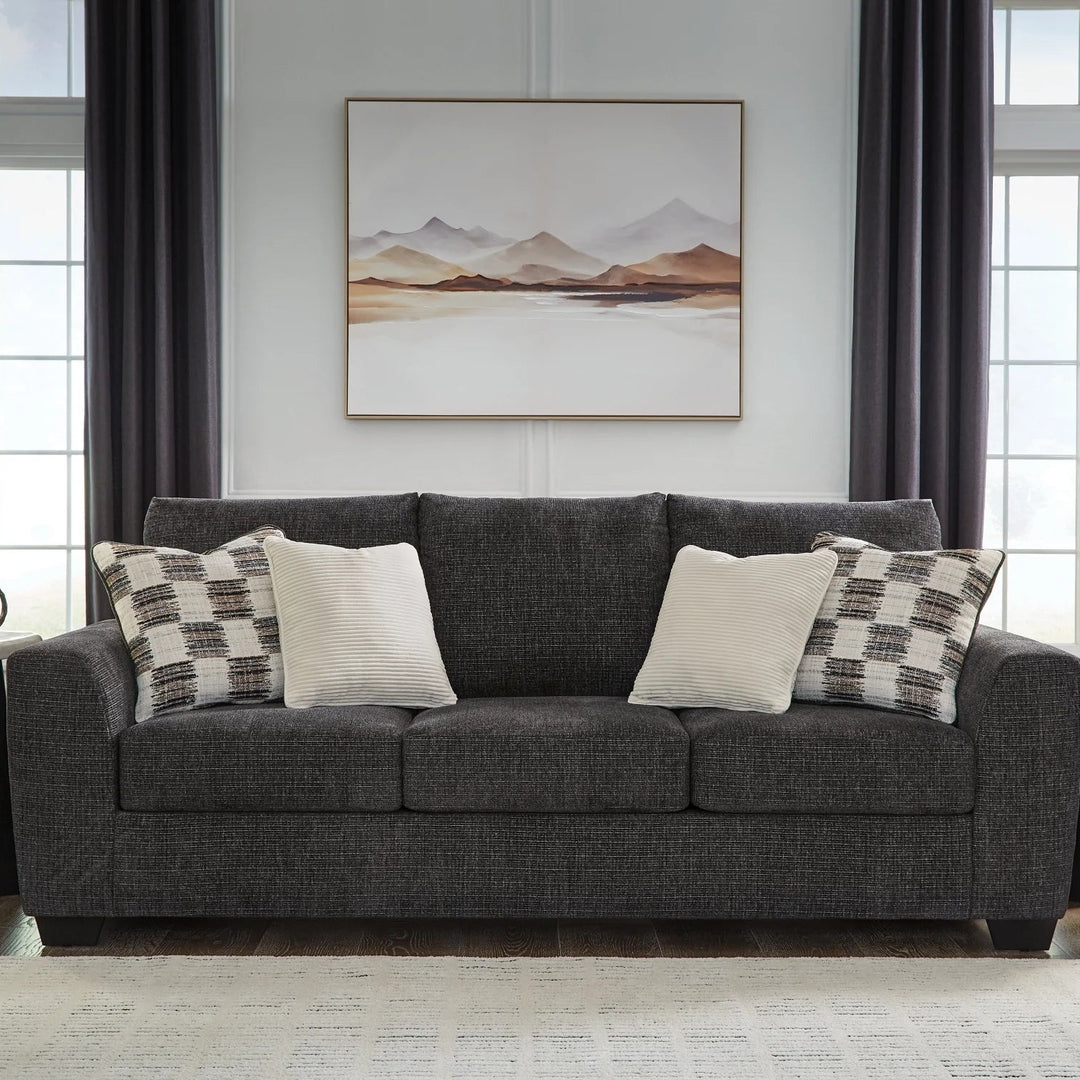 6310138 Loreo Stationary Sofa In Fabric Upholstery - Ebony | Benchcraft by Ashley