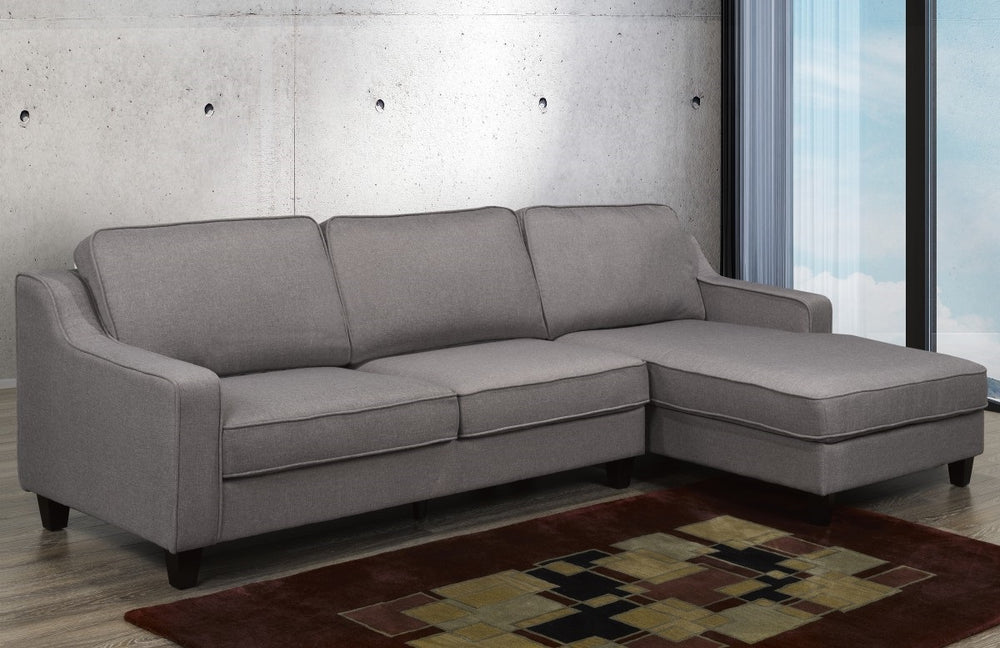 RHF Mila Sectional - Grey | Contemporary Design, Ultra-Comfortable Seating, Piping Fabric Trim | 100% Polyester Fabric Cover | Splayed Legs | LTL Shipping