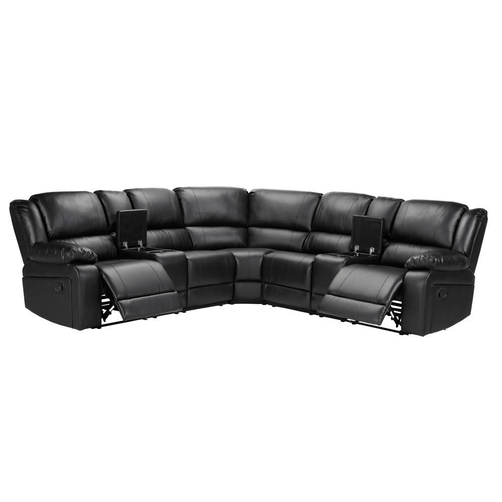 Luxurious 6-Seat Reclining Sectional Sofa with 2 Cup Holders - Large and Comfortable Living Room Furniture in Elegant Black