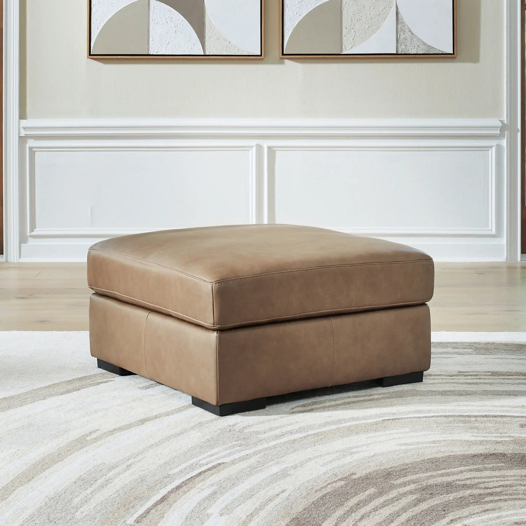 7610608 Veronella Oversized Accent Ottoman In Leather Upholstery - Sahara | Benchcraft By Ashley