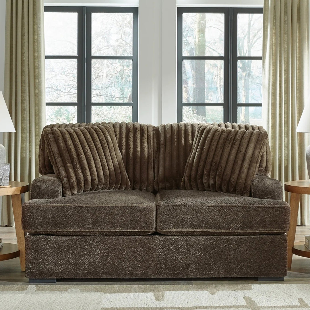 5370235 Aylesworth Casual Loveseat In Fabric Upholstery - Chocolate | Benchcraft By Ashley