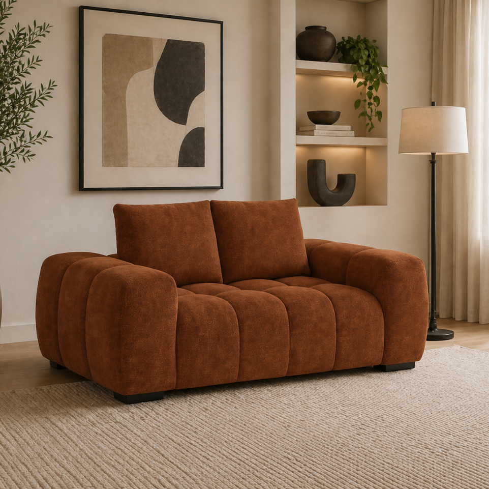 Zara Rust 2-Seater Loveseat In Fabric Upholstery
