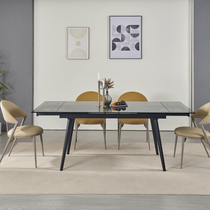 Hexon Extendable Dining Table With Tempered Glass Top - Black