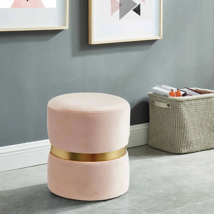 Violet Round Ottoman in Blush Pink and Aged Gold