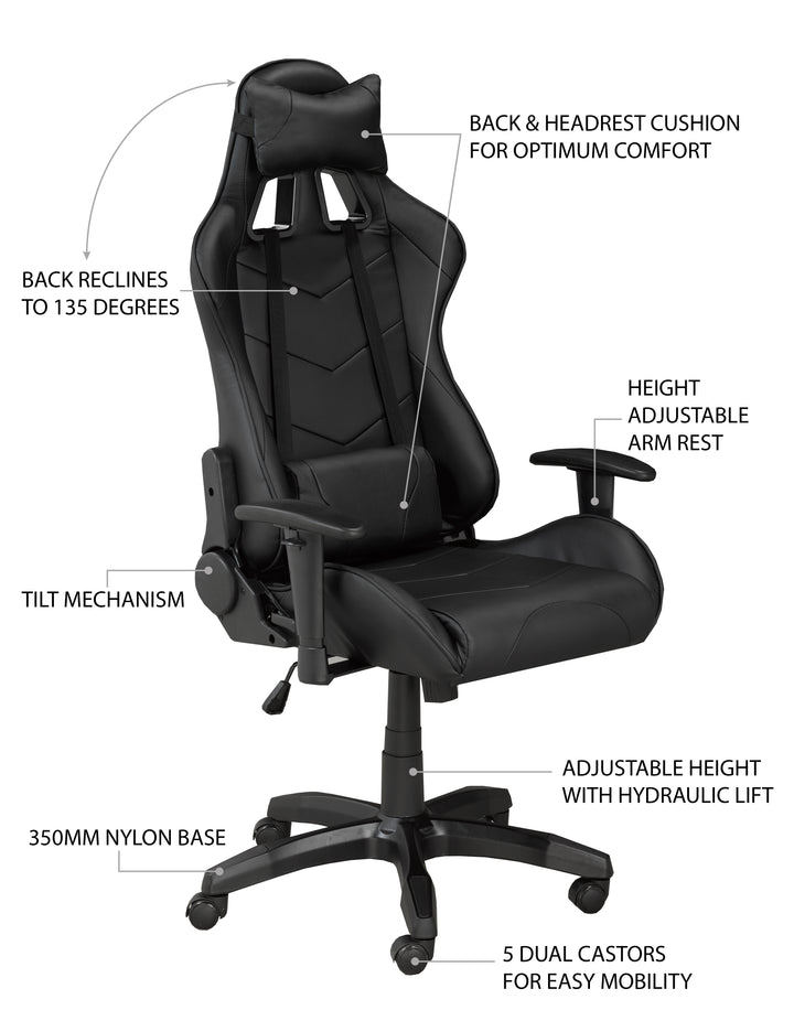 Professional Gaming Chair - Enhanced Comfort and Performance - Midnight Black