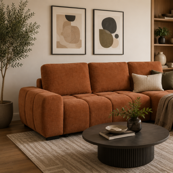 Molton Burnt Orange Sectional Sofa Bed With Lift-Up Storage Chaise | Avaiable In LHF/ RHF Configuration