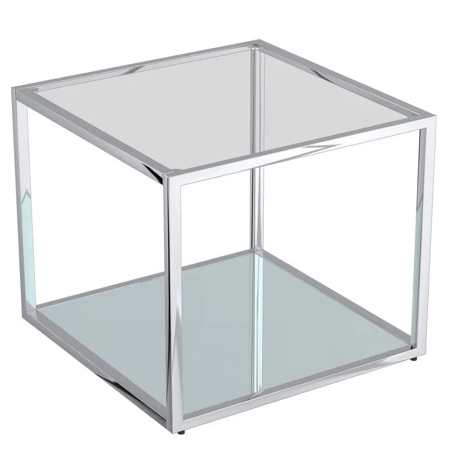 Ensemble de 4 tables basses contemporaines à plusieurs niveaux en métal et verre - Argent
