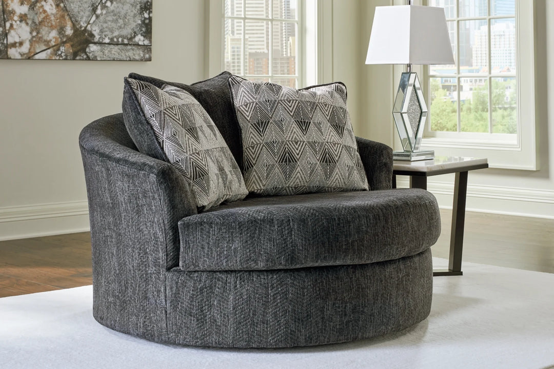 3550421 Biddeford Oversized Swivel Accent Chair In Fabric Upholstery - Shadow | Signature Design By Ashley