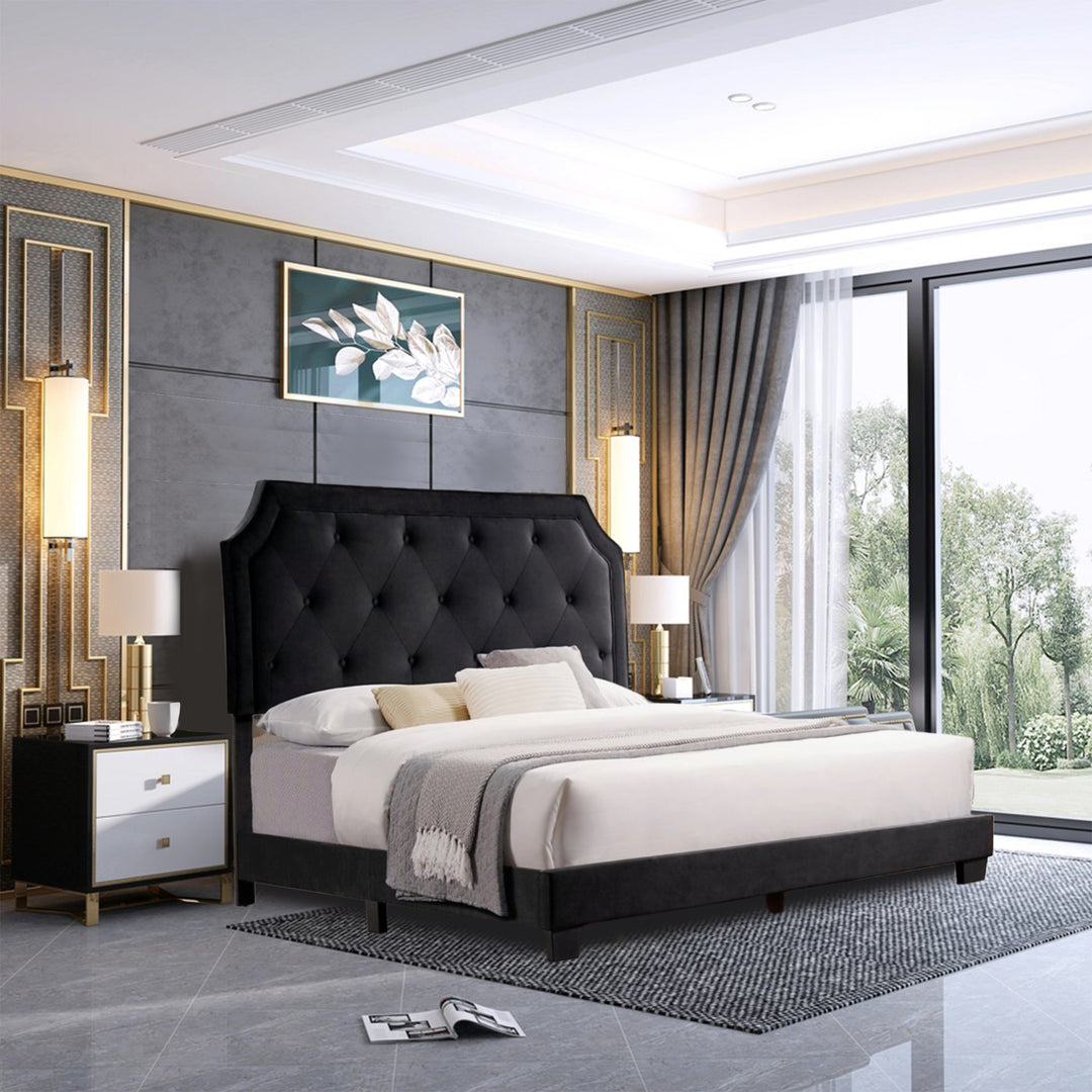 Bloom Black Platform Bed With Sophisticated Valvet Fabric - Black