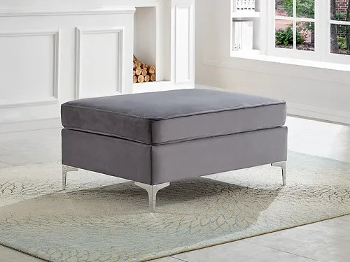 Ottoman with Velvet Upholstery and Metal Legs, Gray