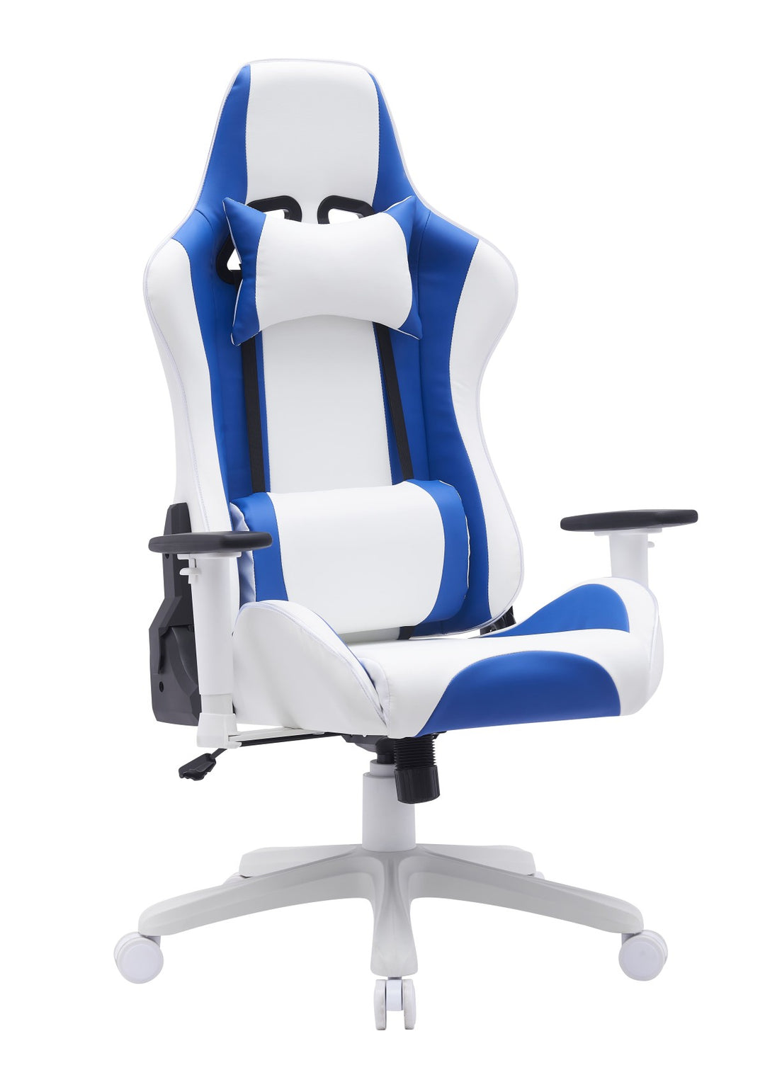 White/Blue Gaming Chair | Racing Stripes, Ergonomic Design & Adjustable Features