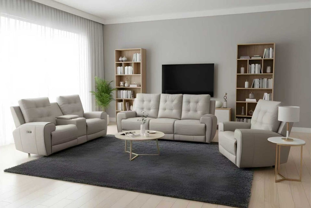 Nolan Taupe 3-Piece Power Recliner Set In Aire-Leather Upholstery
