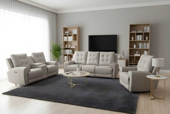 Nolan Taupe 3-Piece Power Recliner Set In Aire-Leather Upholstery