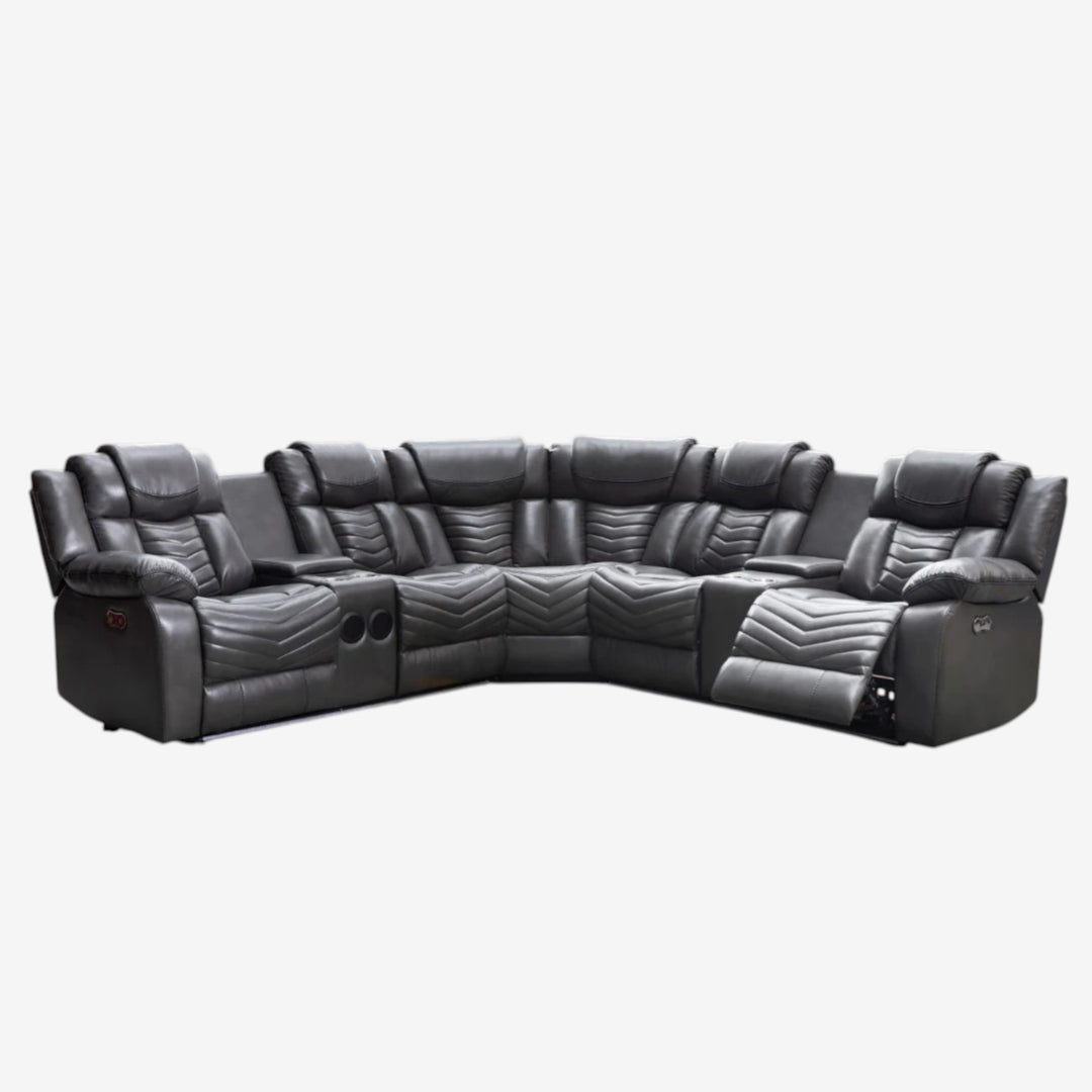 Mitchell 5-Seater Power Recliner Sectional In Air Leather Upholstery - Grey