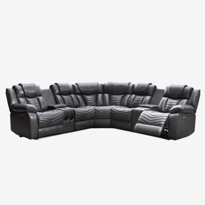 Mitchell 5-Seater Power Recliner Sectional In Air Leather Upholstery - Grey