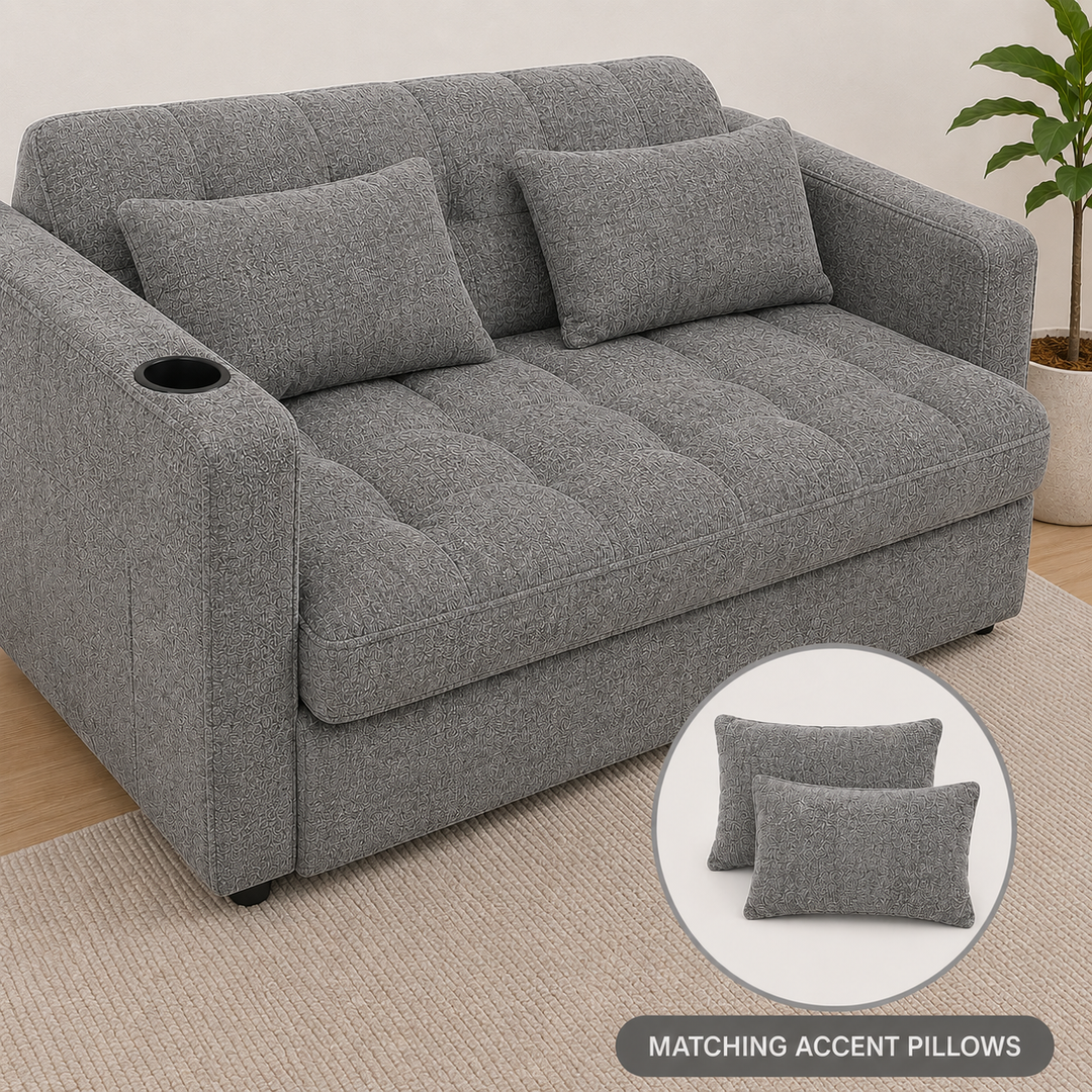 Aspire Fabric Upholstered Sofa Bed With USB Charging Ports - Grey