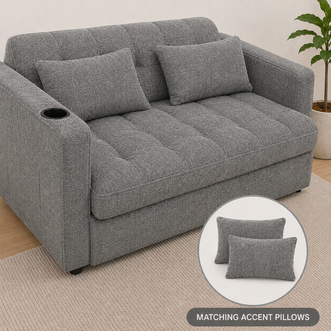Aspire Fabric Upholstered Sofa Bed With USB Charging Ports - Grey