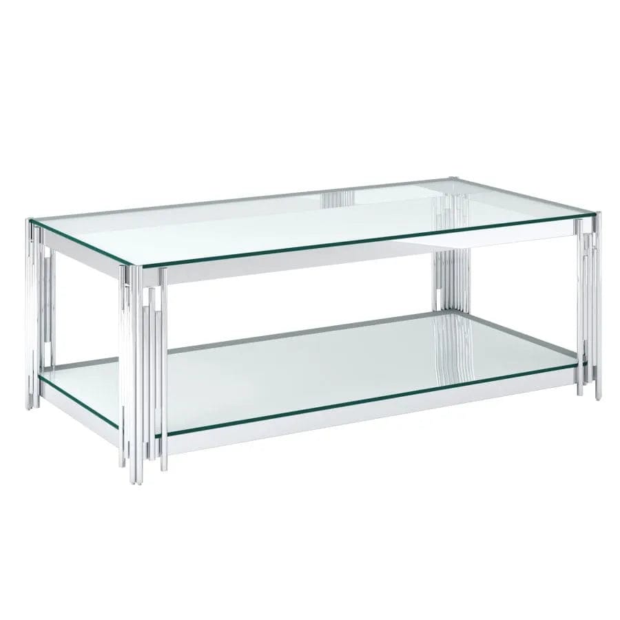 Contemporary Metal and Glass Rectangular Coffee Table - Silver