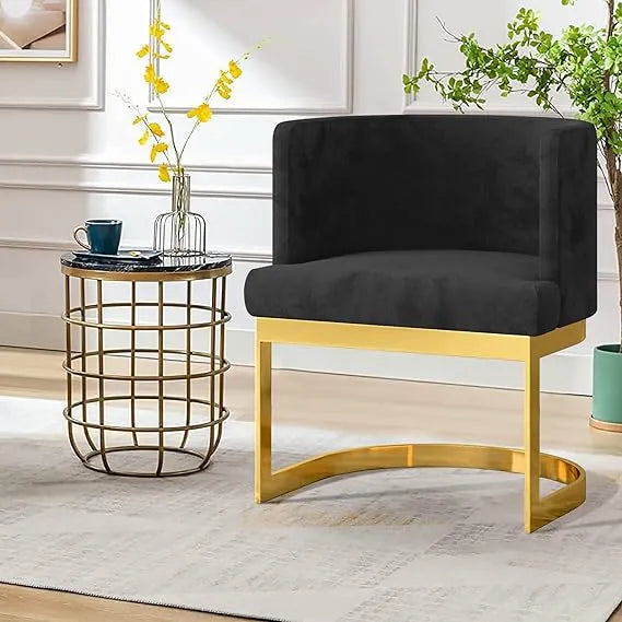 Caffrey Black Velvet Accent Chair With Gold Base