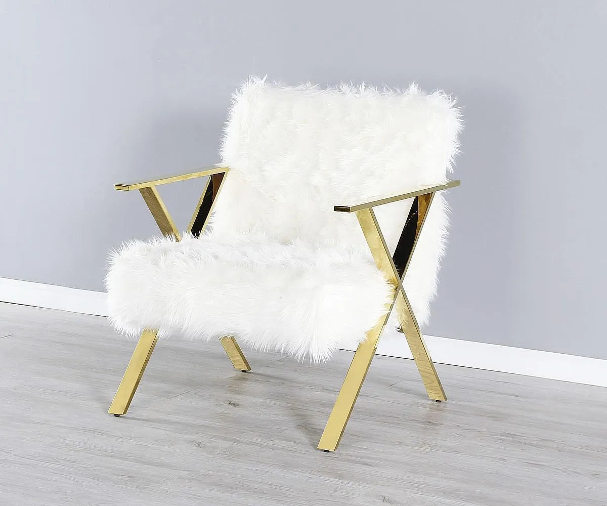 Marissa Modern Accent Chair With Metal Frame - White/ Gold - Close-Up Detail