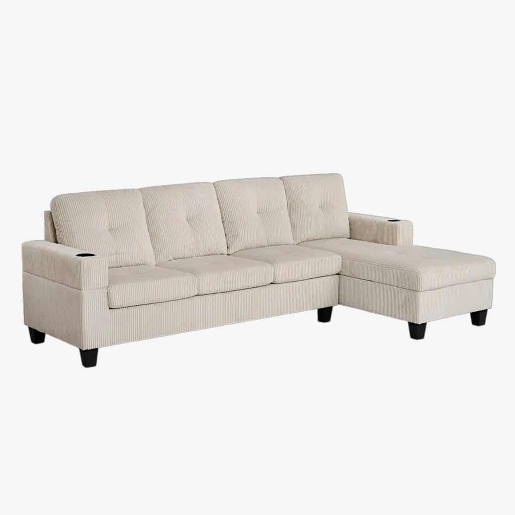 Elara Fabric Upholstered Sectional Sofa With Reversible Chaise - Beige
