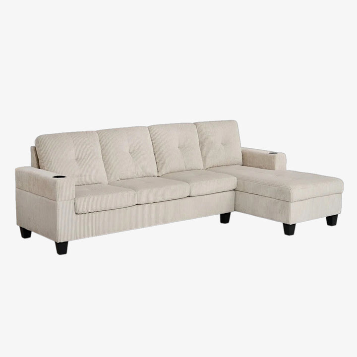 Elara Fabric Upholstered Sectional Sofa With Reversible Chaise - Beige
