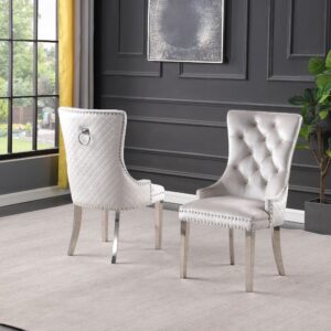 Dining Chair Set Luxurious White Velvet, Quilted Design, and Chrome Frame - Set of 2