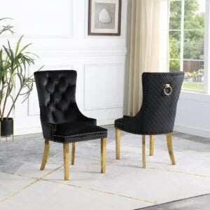 Emerson Relaxing Dining Chair With Velvet Upholstery (Set of 2) | Available in Blue, Black & Beige Colors