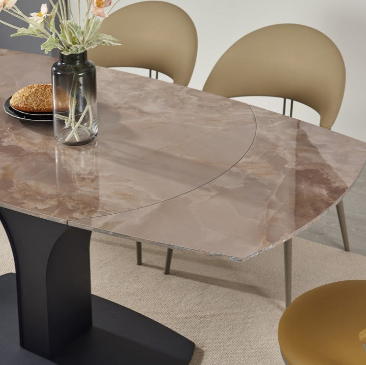 Lauren Extendable Dining Table With Sintered Stone Top - Agate Brown/ Black