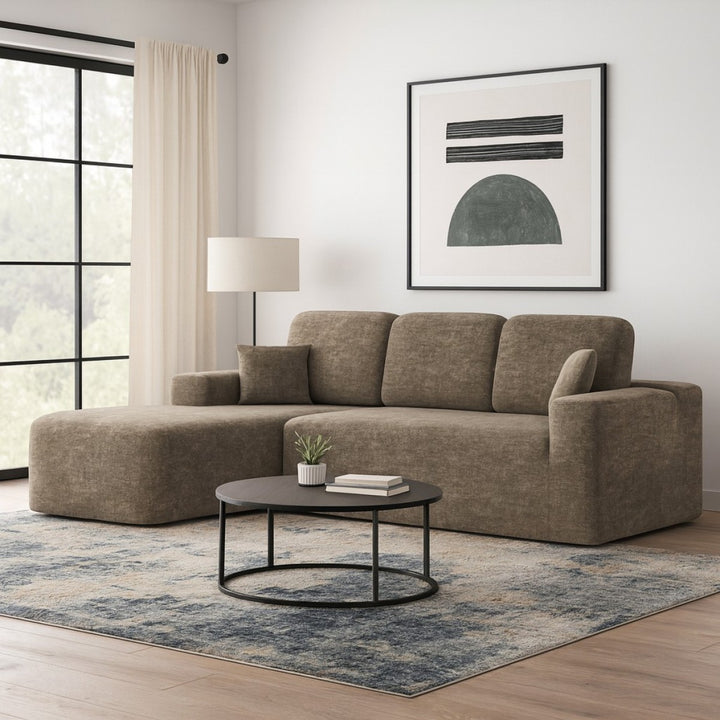 Sugero Taupe Sectional Sofa With Chaise In Fabric Upholstery