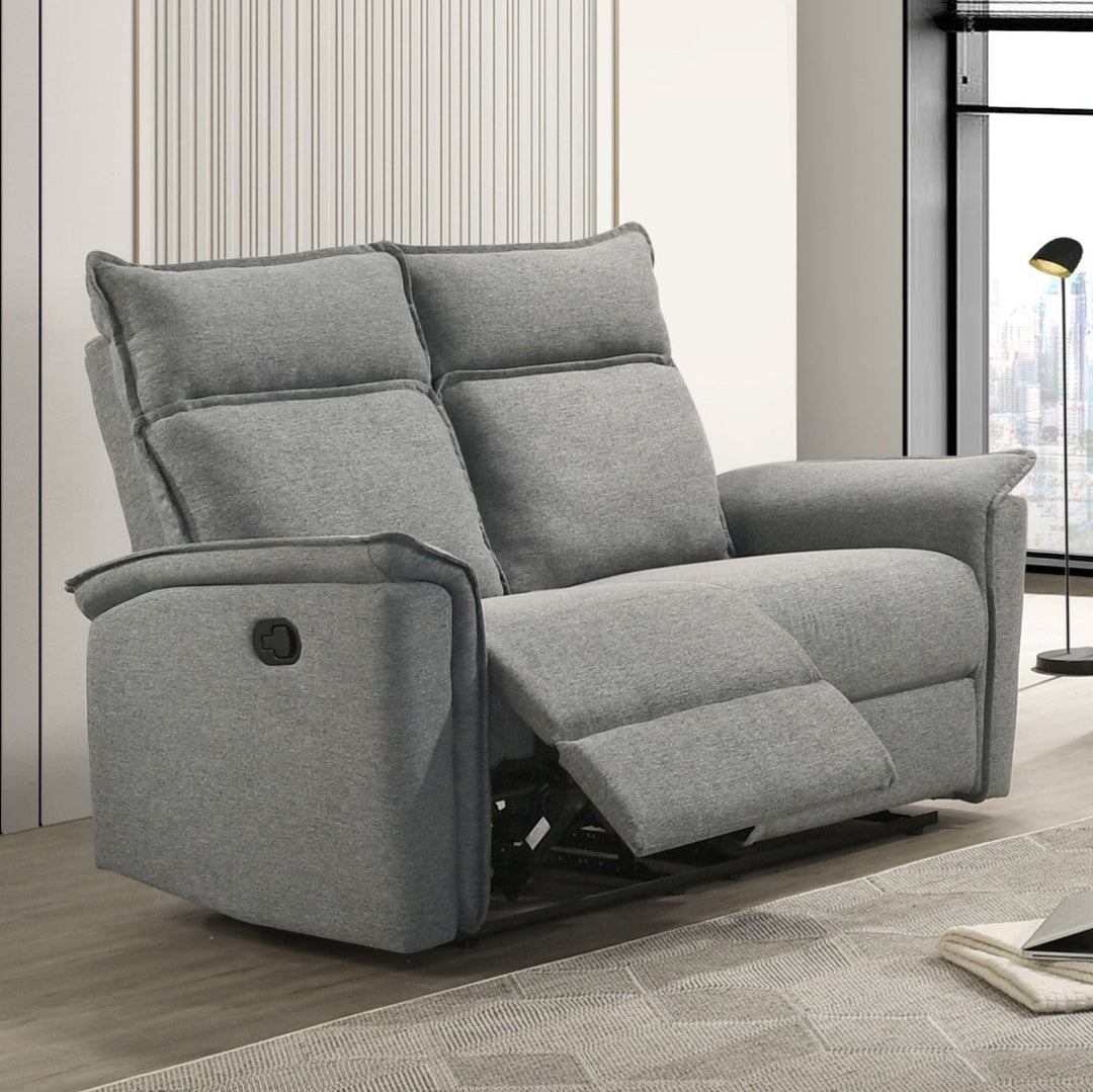 Leera Manual Recliner Loveseat In Fabric Upholstery - Grey