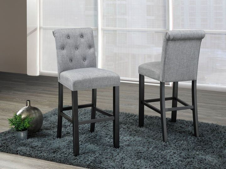 29'' Light Grey Bar Stool Set of 2 | Tufted Back & Solid Wood Frame