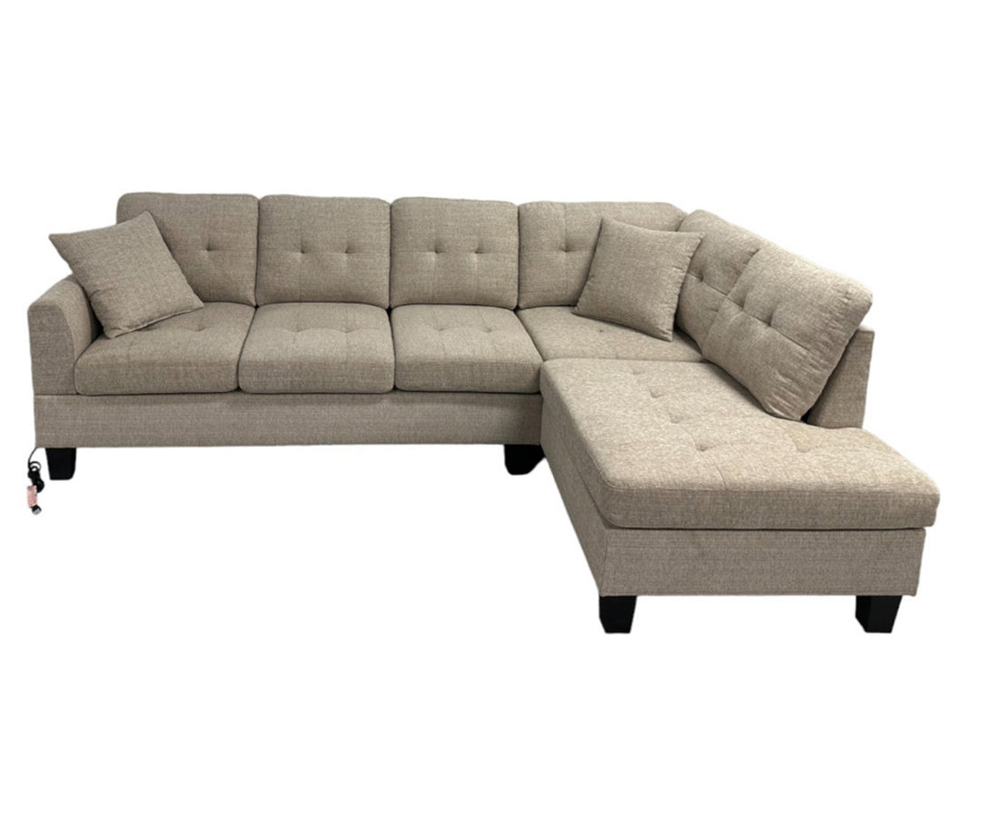 Welson Almond Sectional Sofa In Fabric Upholstery With Built-In USB Charging Ports