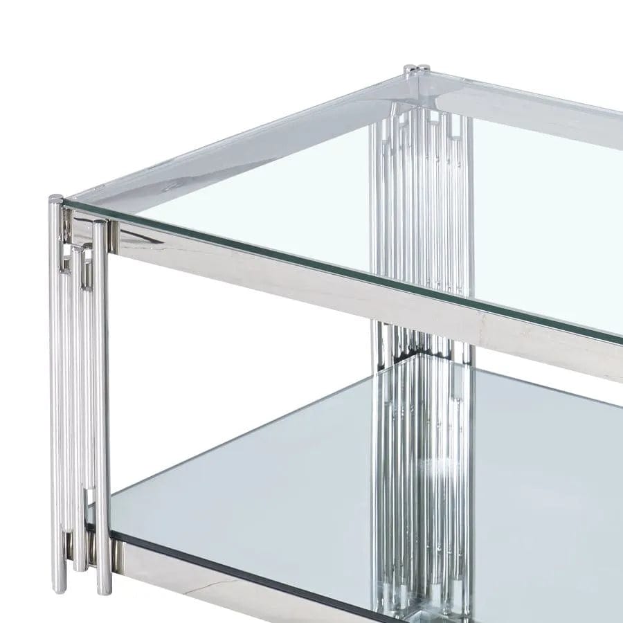 Contemporary Metal and Glass Rectangular Coffee Table - Silver