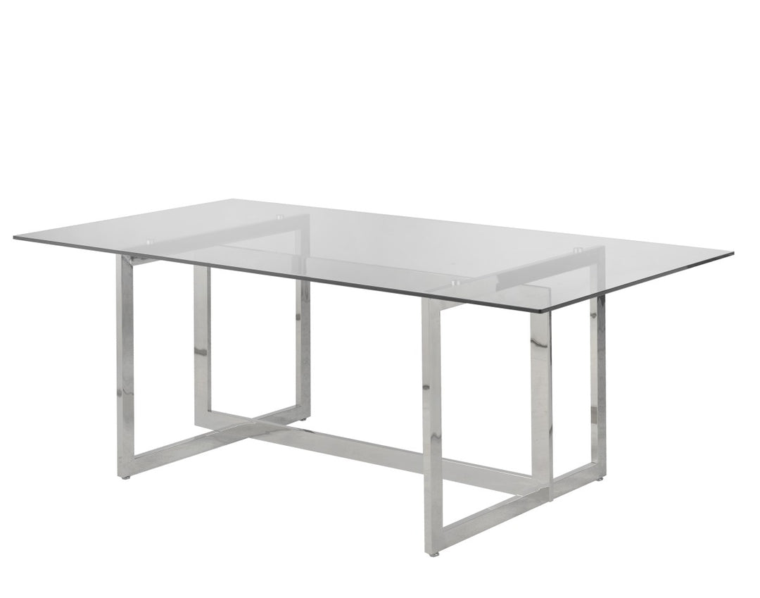 Woggal Silver Metallic Dining Table With Tempered Glass