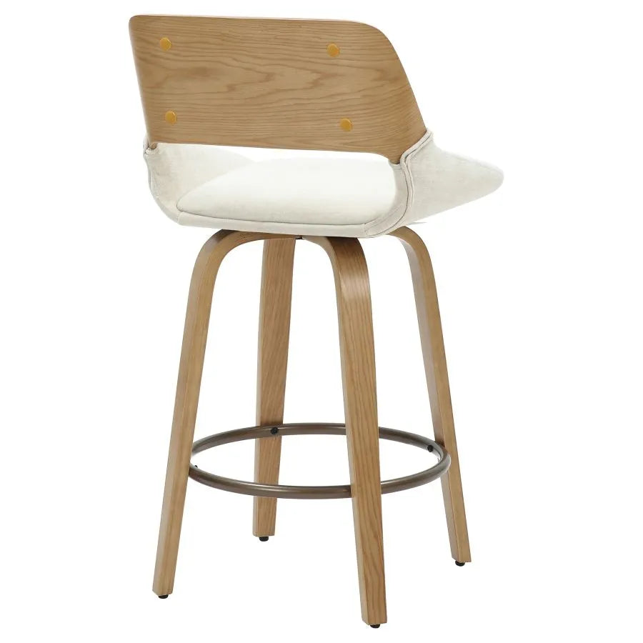 Mid-Century Modern Fabric and Wood 26" Counter Stool with Swivel - Beige and Natural