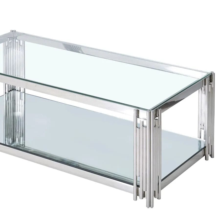 Contemporary Metal and Glass Rectangular Coffee Table - Silver