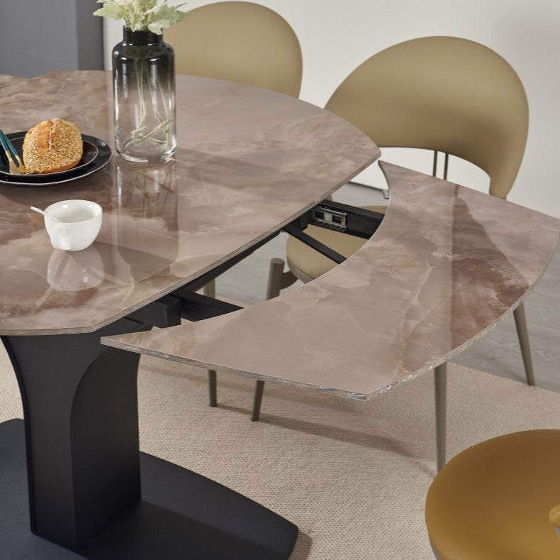 Lauren Extendable Dining Table With Sintered Stone Top - Agate Brown/ Black